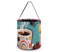 HETVBNS Doodle Style Coffee Cake Candy Bag Halloween Trick Or Treat Bucket 7.9x8.3in, Reusable Gift Bags for Party Holiday Wedding
