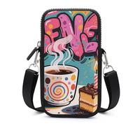 HETVBNS Doodle Style Coffee Cake Cell Phone Bag with Detachable Strap, Aesthetic Mini Sling Bag Small Crossbody Bag for Phone