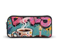 HETVBNS Doodle Style Coffee Cake Pencil Case Large Capacity, Durable Pencil Pouch Portable Small Cosmetic Bag with Metal Zipper, Simple Makeup Pouch Aesthetic Toiletry Bag for Travel Office