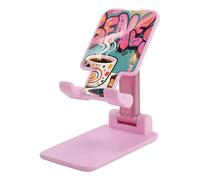 HETVBNS Doodle Style Coffee Cake Phone Stand for Desk - Adjustable & Foldable Tablet Stand Portable Cell Phone Stand Holder Compatible with 4-13" Smartphones, Tablets