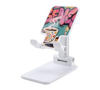 HETVBNS Doodle Style Coffee Cake Phone Stand for Desk - Adjustable & Foldable Tablet Stand Portable Cell Phone Stand Holder Compatible with 4-13" Smartphones, Tablets