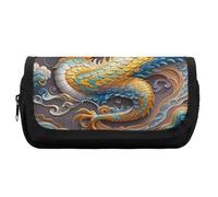 HETVBNS Dragon Art Pencil Case Extra Large, Double Layer Pencil Pouch with Zipper, Portable Cosmetic Bags for Travel, Office Stationery Organizer for Women Men