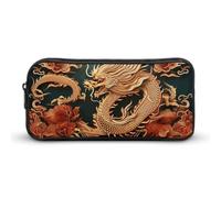 HETVBNS Dragon Chinese Background Pencil Case Large Capacity, Durable Pencil Pouch Portable Small Cosmetic Bag with Metal Zipper, Simple Makeup Pouch Aesthetic Toiletry Bag for Travel Office