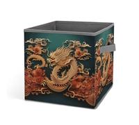 HETVBNS Dragon Chinese Background Storage Bins 10.6 Inch, Oxford Fabric Foldable Storage Cube Organizer Basket with Handles, Fabric Bins for Closet Shelves, Toys, Clothes, Books, Bedroom