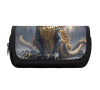 HETVBNS Dragon Purple Moon Pencil Case Extra Large, Double Layer Pencil Pouch with Zipper, Portable Cosmetic Bags for Travel, Office Stationery Organizer for Women Men