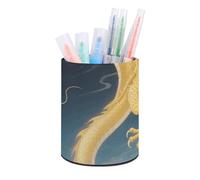 HETVBNS Dragon Rainbow Bridge Pen Holder for Desk PU Leather Round Desk Organizer Multifunctional Makeup Brush Storage Aesthetic Desktop Supplies Stylish Pencil Holder for Office & Home