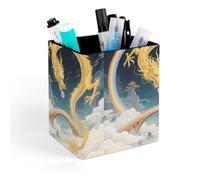 HETVBNS Dragon Rainbow Bridge Pen Holder for Desk - PU Leather Square Desk Organizer Travel Makeup Brush Storage Stylish Pencil Holder Desktop Stationery Organizer for Office & Home