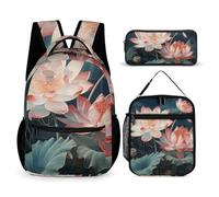 HETVBNS Dragonfly And Flower Backpack Set 3 Piece, Durable Backpack Insulated Lunch Bag Portable Pencil Case for Men Women