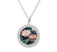 HETVBNS - Dragonfly and Flower Necklace, Alloy Round Pendant with Diamond, Elegant Pendant Necklace for Women Men, Una talla, Metal, Alloy.