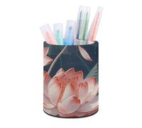 HETVBNS Dragonfly And Flower Pen Holder for Desk PU Leather Round Desk Organizer Multifunctional Makeup Brush Storage Aesthetic Desktop Supplies Stylish Pencil Holder for Office & Home