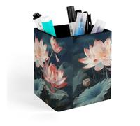 HETVBNS Dragonfly And Flower Pen Holder for Desk - PU Leather Square Desk Organizer Travel Makeup Brush Storage Stylish Pencil Holder Desktop Stationery Organizer for Office & Home