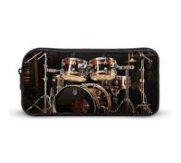 HETVBNS Drum Set Pencil Case Large Capacity, Durable Pencil Pouch Portable Small Cosmetic Bag with Metal Zipper, Simple Makeup Pouch Aesthetic Toiletry Bag for Travel Office