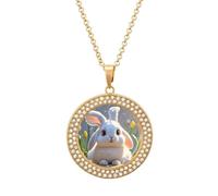 HETVBNS - Easter Bunny Necklace, Round Alloy Pendant with Diamond, Elegant Pendant Necklace for Women Men, Una talla, Metal, Alloy.