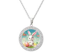 HETVBNS - Easter Bunny Necklace with Eggs, Alloy Round Pendant with Diamond, Elegant Pendant Necklace for Women Men, Una talla, Metal, Alloy.