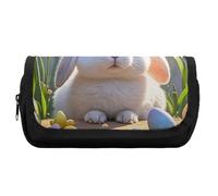 HETVBNS Easter Bunny Pencil Case Extra Large, Double Layer Pencil Pouch with Zipper, Portable Cosmetic Bags for Travel, Office Stationery Organizer for Women Men