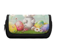 HETVBNS Easter Bunny with Eggs Pencil Case Extra Large, Double Layer Pencil Pouch with Zipper, Portable Cosmetic Bags for Travel, Office Stationery Organizer for Women Men