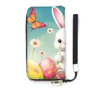 HETVBNS Easter Bunny with Eggs Wallet, Elegant Wristlet Wallet with Multi-Card Slots, PU Leather Long Purse for Women, Men
