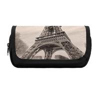 HETVBNS Eiffel Tower Pattern Pencil Case Extra Large, Double Layer Pencil Pouch with Zipper, Portable Cosmetic Bags for Travel, Office Stationery Organizer for Women Men