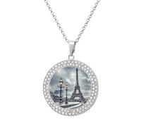 HETVBNS - Eiffel Tower Winter Rain Necklace, Alloy Round Pendant with Diamond, Elegant Pendant Necklace for Women Men, Una talla, Metal, Alloy.