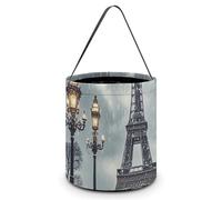 HETVBNS Eiffel Tower Winter Rainy Candy Bag Halloween Trick Or Treat Bucket 7.9x8.3in, Reusable Gift Bags for Party Holiday Wedding