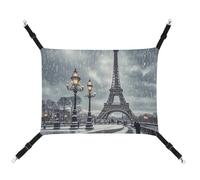 HETVBNS Eiffel Tower Winter Rainy Pet Hammock for Cats & Dogs, Soft Breathable Canvas Hanging Hammock with Adjustable Straps, Comfortable & Durable Hanging Bed for Small to Medium Pets