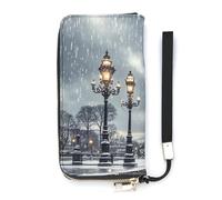 HETVBNS Eiffel Tower Winter Rainy Wallet, Elegant Wristlet Wallet with Multi-Card Slots, PU Leather Long Purse for Women, Men