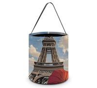 HETVBNS Eiffel Tower with Red Umbrella Candy Bag Halloween Trick Or Treat Bucket 7.9x8.3in, Reusable Gift Bags for Party Holiday Wedding