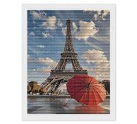 HETVBNS Eiffel Tower with Red Umbrella Diamond Painting Kits for Adults, Full Round Drill DIY Diamond Art for Beginners, 5D Gem Art and Crafts for Home Wall Decor 16"x20"