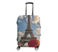 HETVBNS Eiffel Tower with Red Umbrella Luggage Cover, Elastic Luggage Protector Fits 19-32in Suitcases, Washable & Anti-Scratch Suitcase Cover for Men Women, style, Small, Classic