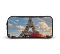 HETVBNS Eiffel Tower with Red Umbrella Pencil Case Large Capacity, Durable Pencil Pouch Portable Small Cosmetic Bag with Metal Zipper, Simple Makeup Pouch Aesthetic Toiletry Bag for Travel Office