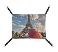 HETVBNS Eiffel Tower with Red Umbrella Pet Hammock for Cats & Dogs, Soft Breathable Canvas Hanging Hammock with Adjustable Straps, Comfortable & Durable Hanging Bed for Small to Medium Pets