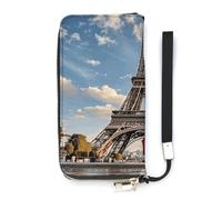 HETVBNS Eiffel Tower with Red Umbrella Wallet, Elegant Wristlet Wallet with Multi-Card Slots, PU Leather Long Purse for Women, Men