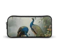 HETVBNS Elegant Colorful Peacock Pencil Case Large Capacity, Durable Pencil Pouch Portable Small Cosmetic Bag with Metal Zipper, Simple Makeup Pouch Aesthetic Toiletry Bag for Travel Office