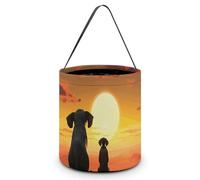 HETVBNS Elephant And Dog Watch The Sunset Candy Bag Halloween Trick Or Treat Bucket 7.9x8.3in, Reusable Gift Bags for Party Holiday Wedding