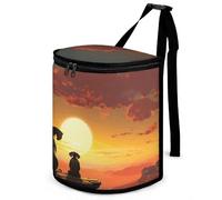 HETVBNS Elephant and Dog Watch The Sunset Car Trash Can with Lid, Leakproof Hanging Automotive Trash Bin, Waterproof Garbage Storage Bag for Vehicles, RV, Bathroom, Office