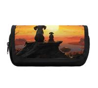 HETVBNS Elephant And Dog Watch The Sunset Pencil Case Extra Large, Double Layer Pencil Pouch with Zipper, Portable Cosmetic Bags for Travel, Office Stationery Organizer for Women Men