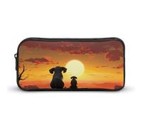 HETVBNS Elephant And Dog Watch The Sunset Pencil Case Large Capacity Zipper Pouch, Durable Pencil Box Organizer, Portable Small Cosmetic Bag for Office, Travel