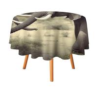 HETVBNS - Elephant Animal Tablecloth, Wrinkle and Stain Resistant Polyester Round Tablecloth 36 x 36 Inch, Elegant Table Cover Decor for Dinner Party Patio
