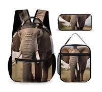 HETVBNS Elephant Backpack Set 3 Piece, Durable Backpack Insulated Lunch Bag Portable Pencil Case for Men Women