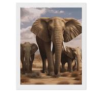 HETVBNS Elephant Family Diamond Painting Kits for Adults, Full Round Drill DIY Diamond Art for Beginners, 5D Gem Art and Crafts for Home Wall Decor 16"x20"