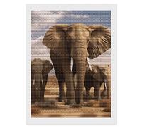 HETVBNS Elephant Family Diamond Painting Kits for Adults, Full Round Drill DIY Diamond Art for Beginners, 5D Gem Art and Crafts for Home Wall Decor 12"x16"