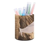 HETVBNS Elephant Family Pen Holder for Desk PU Leather Round Desk Organizer Multifunctional Makeup Brush Storage Aesthetic Desktop Supplies Stylish Pencil Holder for Office & Home