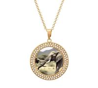 HETVBNS - Elephant Necklace, Round Pendant Alloy with Diamond, Elegant Pendant Necklace for Women Men, Una talla, Metal, Alloy.