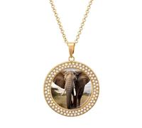 HETVBNS - Elephant Necklace, Round Pendant Alloy with Diamond, Elegant Pendant Necklace for Women Men, Una talla, Metal, Alloy.