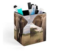 HETVBNS Elephant Pen Holder for Desk - PU Leather Square Desk Organizer Travel Makeup Brush Storage Stylish Pencil Holder Desktop Stationery Organizer for Office & Home