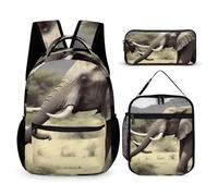 HETVBNS Elephants Animals Backpack Set 3 Piece, Durable Backpack Insulated Lunch Bag Portable Pencil Case for Men Women
