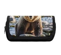 HETVBNS Encounter Animal Bear Pencil Case Extra Large, Double Layer Pencil Pouch with Zipper, Portable Cosmetic Bags for Travel, Office Stationery Organizer for Women Men