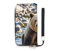 HETVBNS Encounter Animal Bear Wallet, Elegant Wristlet Wallet with Multi-Card Slots, PU Leather Long Purse for Women, Men