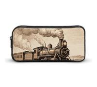 HETVBNS Etching Train Pencil Case Large Capacity, Durable Pencil Pouch Portable Small Cosmetic Bag with Metal Zipper, Simple Makeup Pouch Aesthetic Toiletry Bag for Travel Office