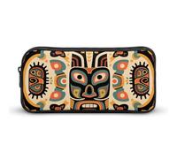 HETVBNS Ethnic Totem Pencil Case Large Capacity, Durable Pencil Pouch Portable Small Cosmetic Bag with Metal Zipper, Simple Makeup Pouch Aesthetic Toiletry Bag for Travel Office